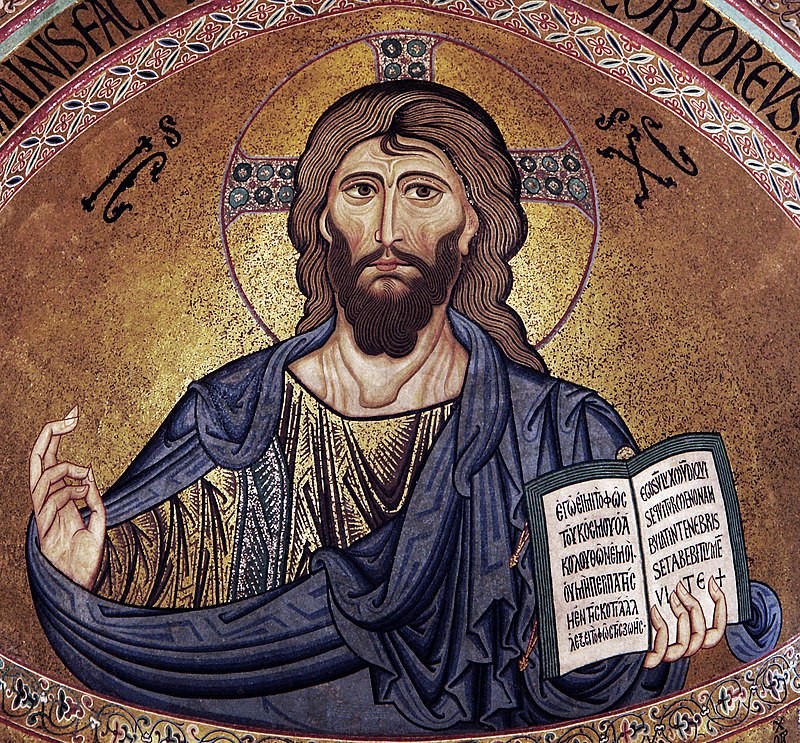 Ježiš Kristus s Bibliou v ruke, nad hlavou mu žiari svätožiara