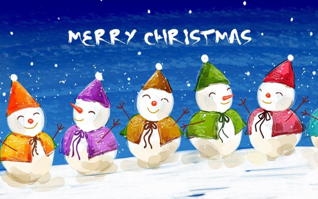 snehuliaci na vianočnom obrázkovom prianí s anglickým textom merry christmas
