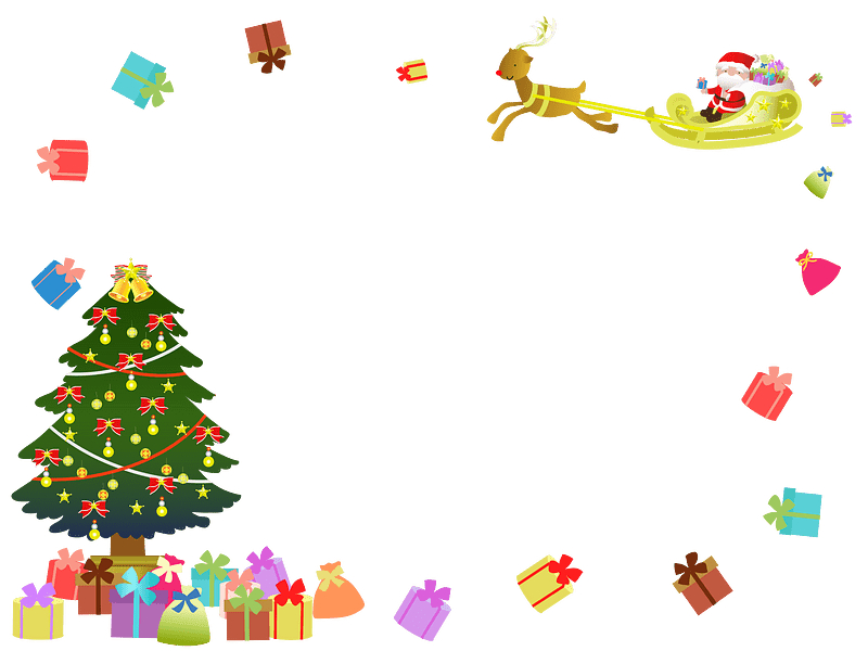 Fotorámik so stromčekom, Santa Clausom na saniach a darčeky dookola