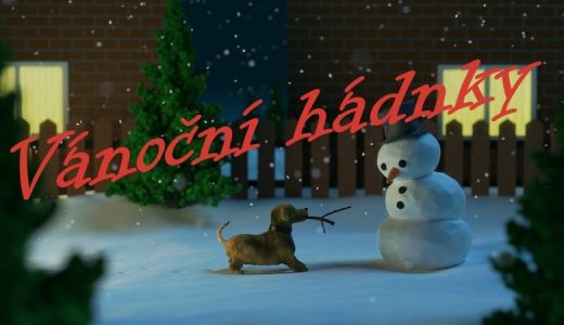 Snehuliak a pes s nápisom vianočné hádanky